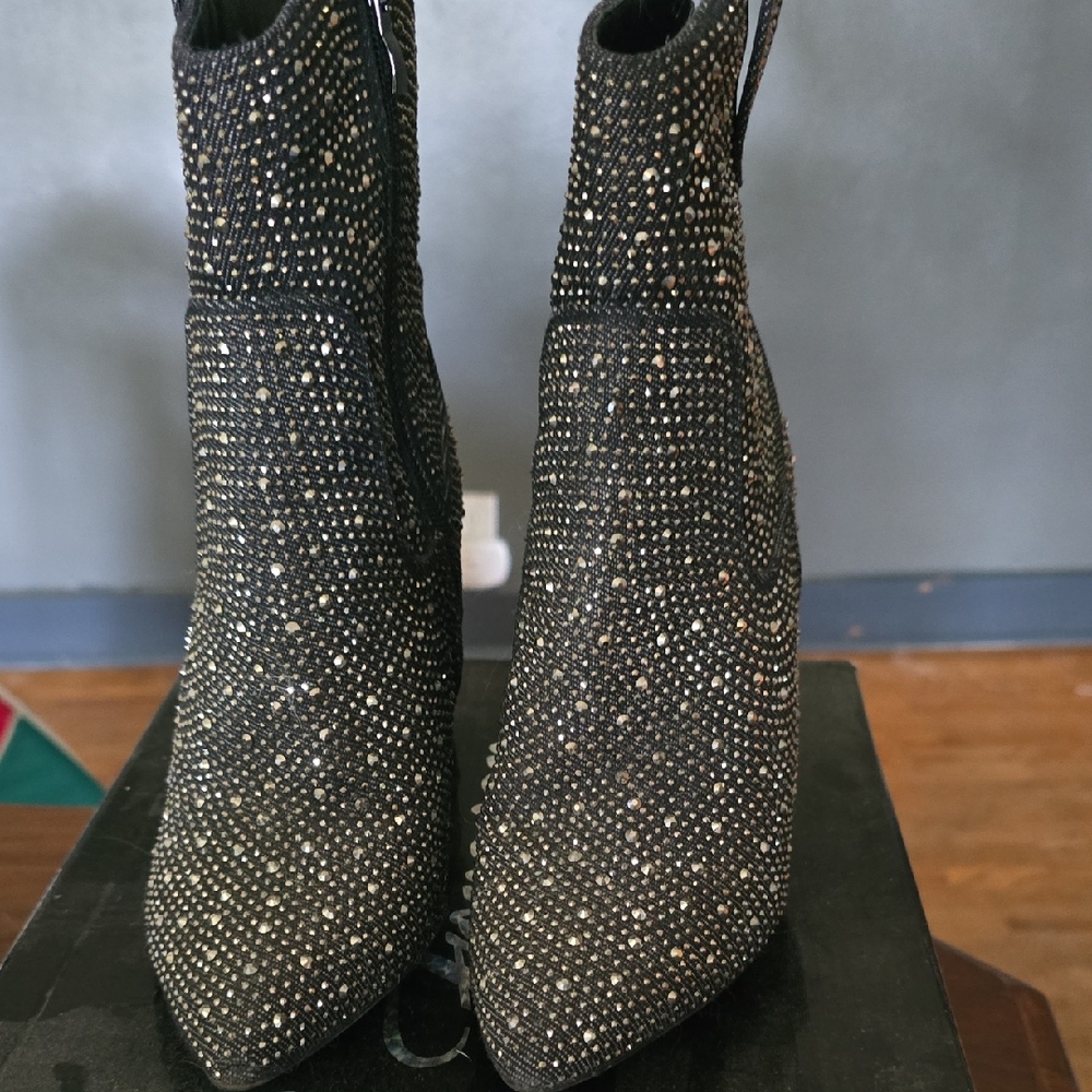 Elegant Black and Rinestone Women's Ankle Boots